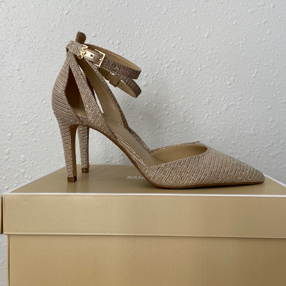 MK Mirabel Flex Pump Glitter Chain Mesh Pale Gold